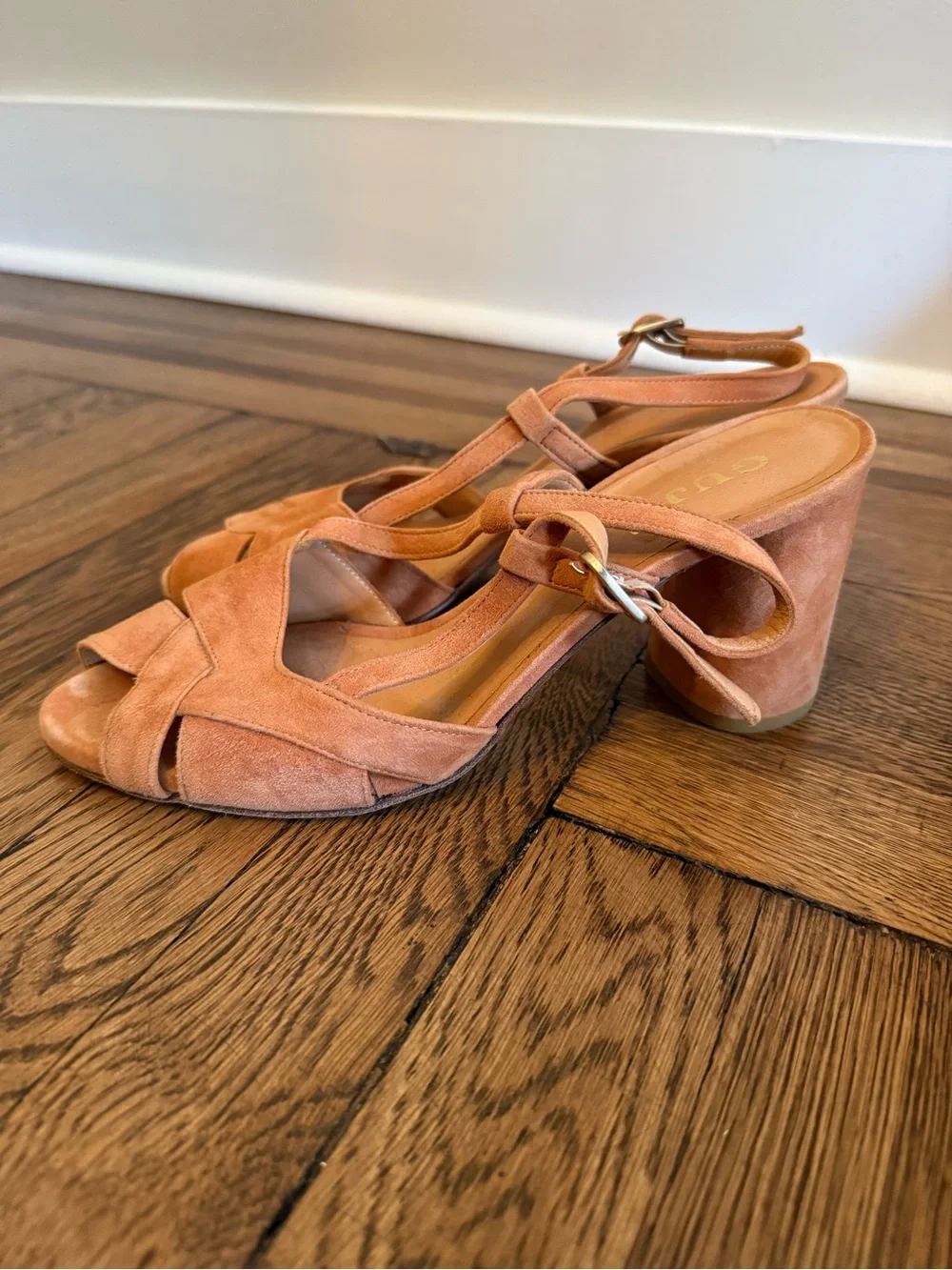 GUJA Milano Peach/Orange Suede Block Heel Sandals - Women